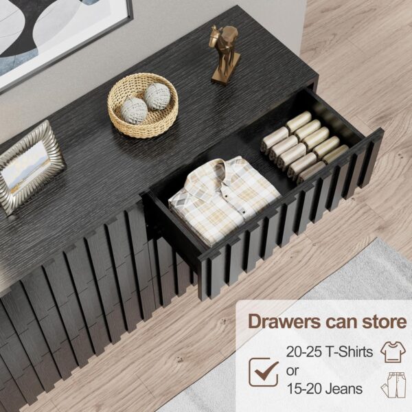 UEV Modern 9 Drawer Dresser for Bedroom,59" Mid Century Modern Dresser,Fluted Dresser Natural Wood Dresser with Panels for Handle,Long Chest of Drawers TV Stand Dresser for Bedroom,Living room,Hallway - Image 6