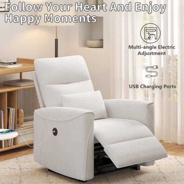 Power Recliner Chair for Adults, Reclining Sofa Chair, Adjustable Home Theater Seating Lounge with Lumbar Support, Small Recliners for Living Room with Charging Ports (Milky) - Image 4