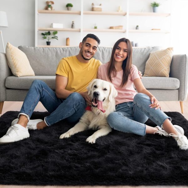 Noahas Fluffy Bedroom Rug Carpet,4x5.3 Feet Shaggy Fuzzy Rugs for Bedroom,Soft Rug for Kids Room,Plush Nursery Rug for Baby,Thick Black Area Rugs for Living Room,Cute Room Decor for Girls Boys - Image 2