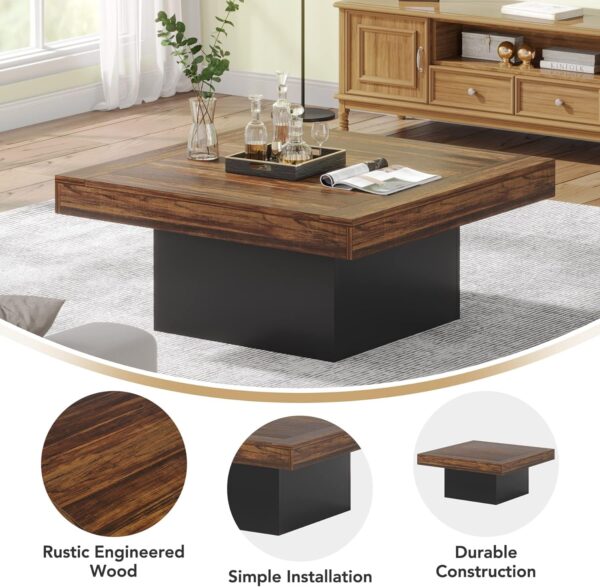 Tribesigns Coffee Table Square LED Coffee Table Engineered Wood Low Coffee Table for Living Room (Rustic Brown+Black) - Image 7