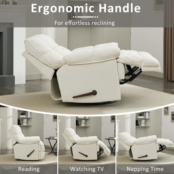 Oversized Rocker Recliner Chair,Manual Swivel Rocker Recliner for Living Room,Overstuffed Extra Wide Rocking Recliners Soft with Breathable Soft Fabric，Up to 350lbs (Manual, White) - Image 4