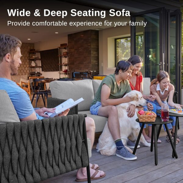 EAST OAK Life Chatter Patio Furniture Set 5 Pieces, Outdoor Furniture 5-Seat Sofa with Two Round Coffee Table, Waterproof Thick Cushion Deep Seating for Porch, Balcony, Earth Black & Misty Grey - Image 2