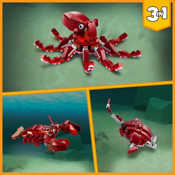 LEGO Creator 3 in 1 Sunken Treasure Mission Submarine Toy, Underwater Creatures Transform from Octopus tp Lobster to Manta Ray, Fun Sea Animal Figures, 31130 - Image 2