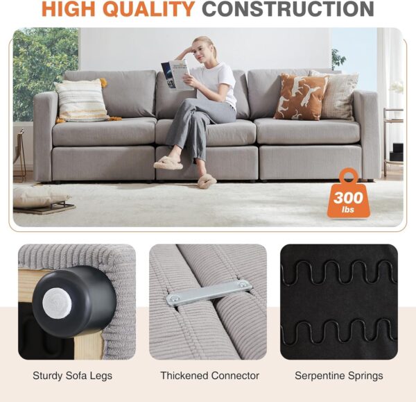 Sweetcrispy Convertible Modular Sectional Sofa, 3 Seat Sectional Couches for Living Room, Basic Shape Modern Fabric Modular Sofa Sleeper with Double Chaise for Home, Apartment, Dorm, Grey - Image 6