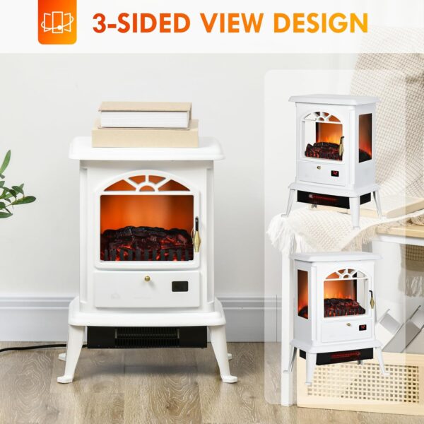 HOMCOM 23" Electric Infrared Fireplace Stove, Freestanding Fire Place Heater with Realistic Log Flame, Adjustable Temperature, Timer, 1000W/1500W, White - Image 4