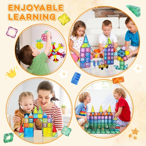 Magnetic Tiles, 130PCS Magnetic Blocks Set with 2 Cars, 4D Diamond Magnet Building Blocks, STEM Preschool Educational Magnet Toys Gift for Kids, Boys and Girls 3 4 5 6 7 8+ Year Old - Image 6