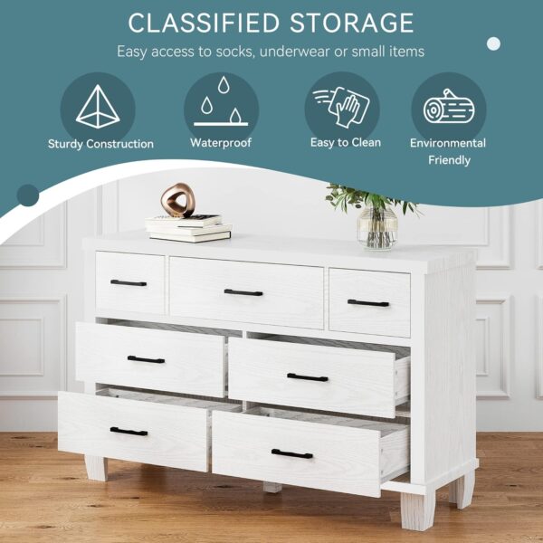 IDEALHOUSE Dresser for Bedroom with 7 Drawers, Modern Chest of Drawers Closet with Metal Handle, Wooden Dresser Organizer, for Bedroom, Living Room, White - Image 5