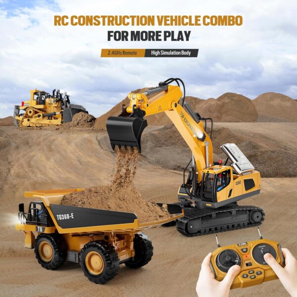 Remote Control Excavator Construction Toys for Boys, 2×1200mAh RC Excavator Toy with Metal Shovel & Light, 11CH Excavator Toys for Boys 3-5 4-7 8-12 Year Old Kids 2024 Christmas Birthday Gift,120+Mins - Image 5
