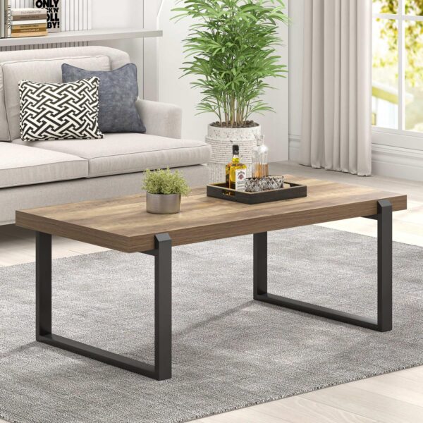 FOLUBAN Coffee Table, Modern Rustic Wood and Metal Center Table, Industrial Cocktail Tea Table for Living Room, Oak, 44 Inch - Image 3