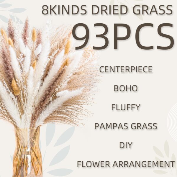 Natural Pampas Grass 8kind Grass Mix Bouquet | Dried Pampas Bouquet for Wedding Boho Flowers Home Table Decor Desk Decor, Rustic Farmhouse Decor (93PCS) - Image 3