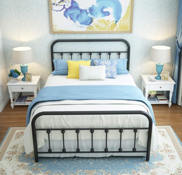 NACHTIMOOR Full Platform Metal Bed Frame with Headboard and Footboard,Vintage Victorian Style Mattress Foundation, No Box Spring Required, Under Bed Storage (Full, Black) - Image 3