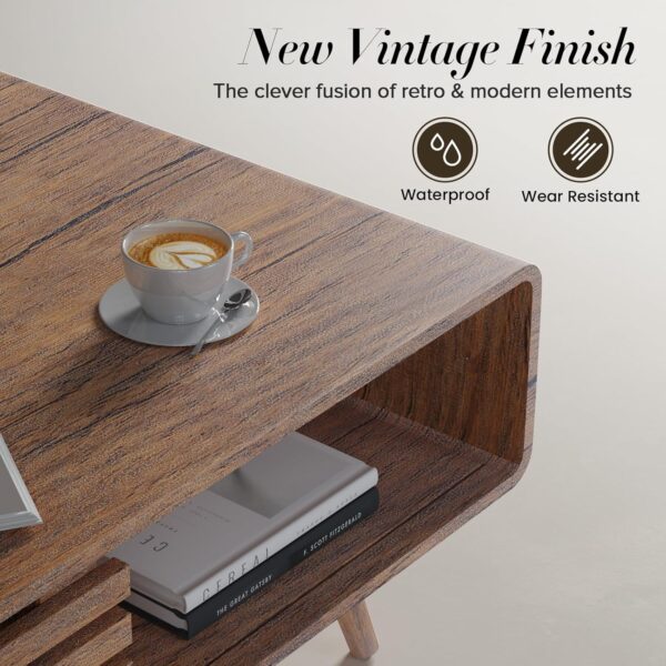 Coffee Table with Storage, Mid Century Modern Coffee Table for Living Room, Farmhouse, Rectangle Coffee Table, Wooden Center Table (Walnut) - Image 4