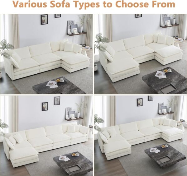 mikibama Modular Sectional Sofa, 111.5 Inch U Shaped Couch Set for Living Room, 3-Seater Comfy Cloud Couches with Movable Ottoman, DIY Combination, Chenille, Beige - Image 6