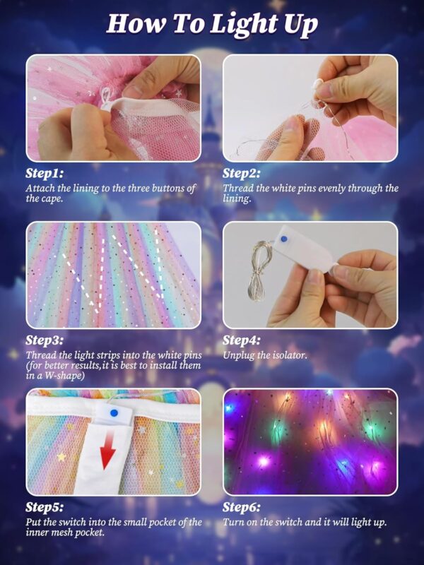 Light Up Princess Dress Up Costume for Girls Aged 3 4 5 6, Toddler Princess Toy Gift for Halloween Christmas - Image 5