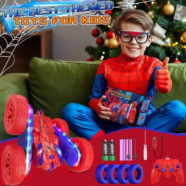 Spider Remote Control Car,RC Cars with Sides Light Strip and Headlights,Double Sided 360 Flips Rotating RC Stunt Car,2.4Ghz All Terrain Toys for Ages 5-7 Kids Toy for Boys Girls Birthday Gift - Image 7
