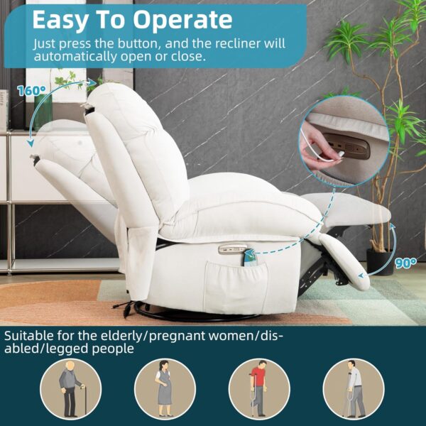 DYHOME Power Recliner Chair, Massage Chair Recliner with Heated, Modern Swivel Rocking Recliner Chairs for Adults with USB, USB-C, White Reclining Swivel Chairs for Living Room, Bedroom - Image 3