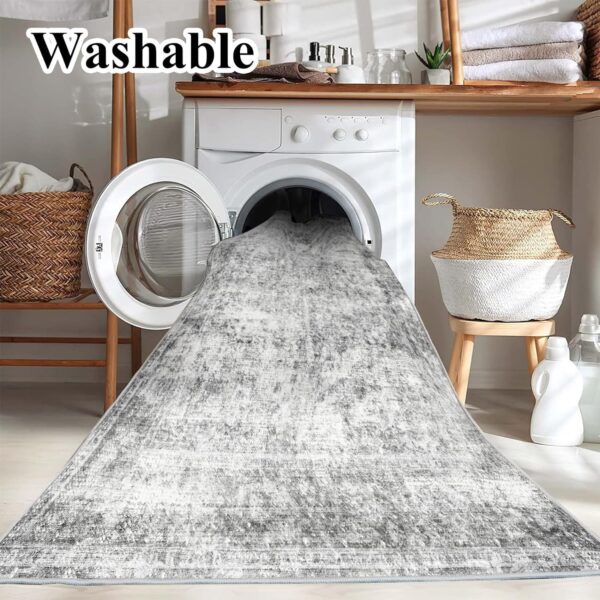 Area Rug 8x10 Washable Rug Gray Vintage Rug Traditional Mat Distressed Indoor Foldable Thin Rug Retro Accent Rug Floral Print Rug Non Slip Carpet Living Room Dining Room Office - Image 3