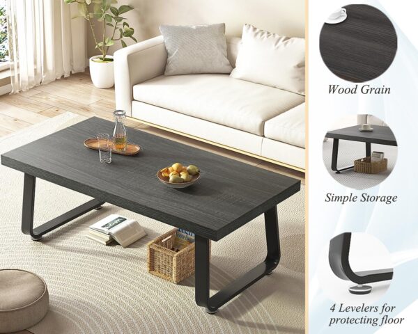 HSH Coffee Table, Industrial Wooden Coffee Table, Modern Minimalist Rectangular Center Table for Living Room, Wood and Metal Legs Cocktail Tea Table for Bedroom Home Office, Dark Gray Oak, 47 Inch - Image 3