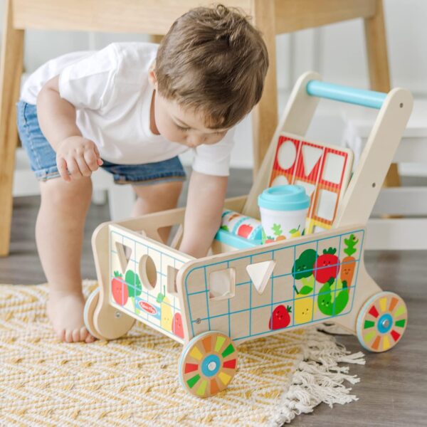 Melissa & Doug Wooden Shape Sorting Grocery Cart Push Toy and Puzzles - Pretend Play Grocery Toys, Sorting And Stacking Toys For Infants And Toddlers Ages 1+ - FSC-Certified Materials - Image 2
