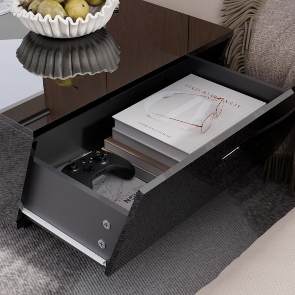 Cozy Castle 41" Black Modern Coffee Table with 12-Color LED Lights,High Gloss Contemporary Center Table with 2 Storage Drawers for Living Room,Dining Room,Office - Image 5