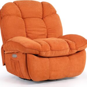 Massage Recliner Chair with Heat, Power Recliner with USB and Type-C Charging, Rocking Swivel Glider Recliner Chair for Living Room, Bedroom, Orange