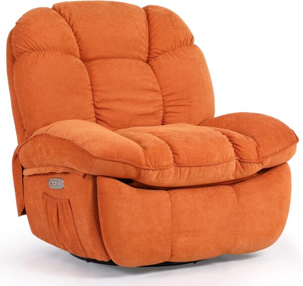 Massage Recliner Chair with Heat, Power Recliner with USB and Type-C Charging, Rocking Swivel Glider Recliner Chair for Living Room, Bedroom, Orange