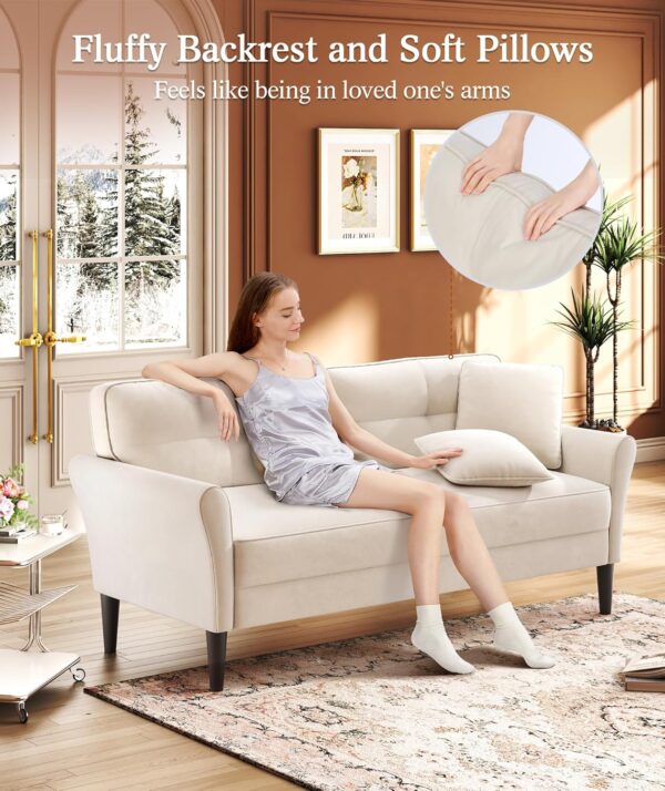 69" White Couch, Loveseat Sofa, Couches for Living Room, Comfy Sofas for Living Room 3min No Tool Fast Assembly, Small Couch for Bedroom, Modern Velvet Sofa Couch for Apartment Office - Image 5