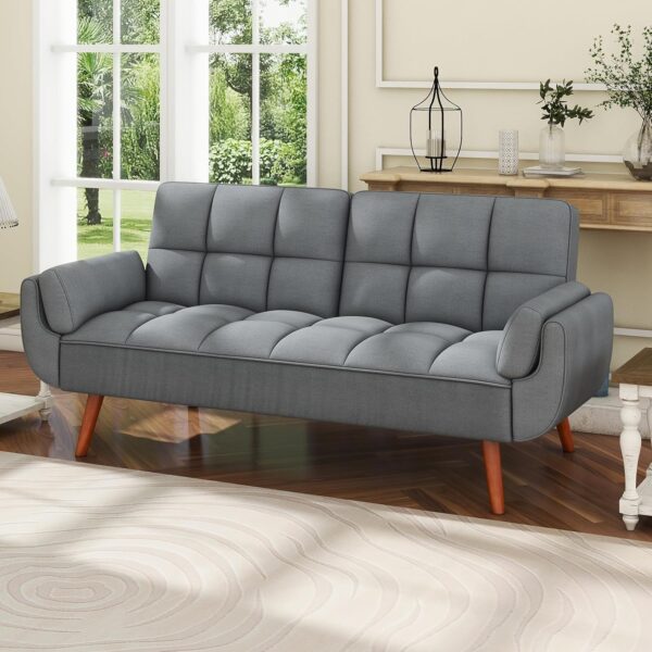 IULULU Futon Sofa Bed - Convertible Couch Bed Loveseat Sleeper for Living Room, Bedroom, Studio, Apartment, Dorm, Home Office, Small Space, Compact Living Room, Light Gray