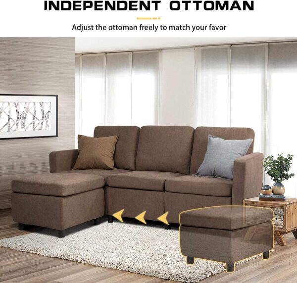 JUMMICO Convertible Sectional Sofa Couch Living Room Linen Fabric L-Shaped Sofa 3-Seat Modern Sectional Couch with Chaise for Small Space (Beige) - Image 3