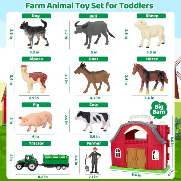Farm Animals Toys for 1 2 3 4 5 Year Old Toddlers Girls Boys, Big Red Barn Farm with Figures Animals and Tractor Toys for Kids, Farm Playset Educational Learning Toys, Ideal Christmas Birthday Gifts - Image 2