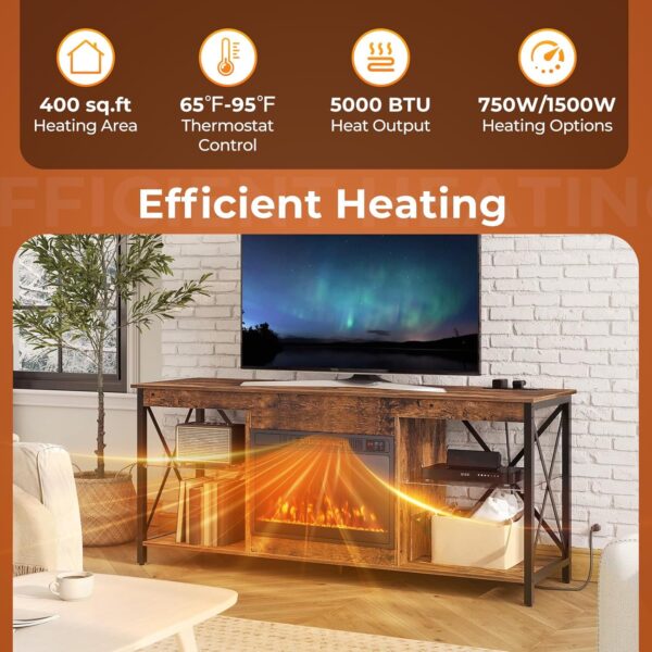 COSTWAY 23 Inches Electric Fireplace Insert, 750W/1500W Fireplace Heater with Remote Control, Adjustable Flame Color & Brightness, 1H-8H Timer, Thermostat and Overheat Protection - Image 6