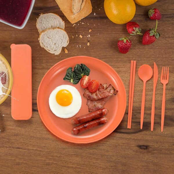 36PCS Wheat Straw Dinnerware Sets - Reusable Plates and Bowls Sets, Unbreakable Cups, Knives, Forks, Spoons & Chopstick, Microwave, Dishwasher Safe Tableware Kitchen Outdoor Camping Presents - Image 7