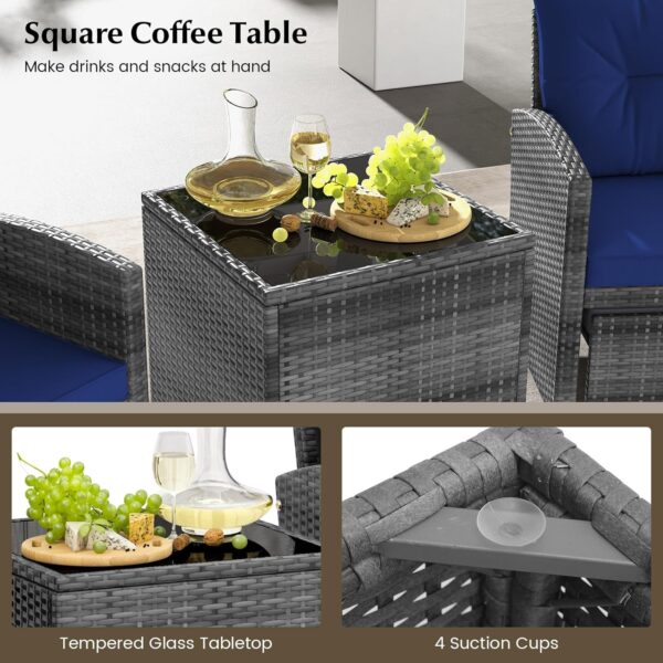 Tangkula 5 Piece Patio Rattan Furniture, Wicker Cushioned Chairs Set w/ 2 Ottomans & Tempered Glass Coffee Table, for Poolside, Backyard, Lawn, Deck (Mix Gray+Navy) - Image 6