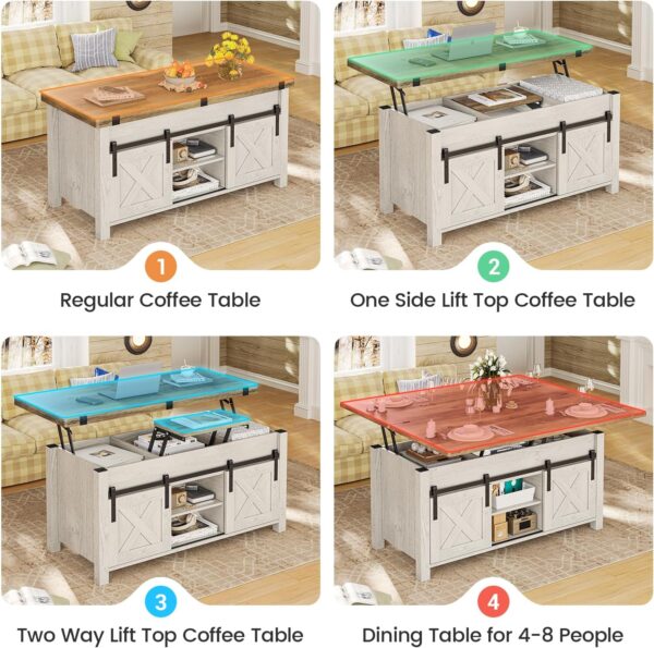 SEDETA Lift Top Coffee Table, 4 in 1 Multi-Function Convertible Coffee Tables with Storage and Hidden Compartment, Farmhouse Coffee Table Converts to Dining Table for Living Room, Grey - Image 6