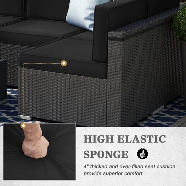 8 Pieces Patio Furniture Set with 44" Propane Gas Fire Pit Table, Outdoor Sectional Wicker Conversation Sofa Sets with Coffee Table - Image 5