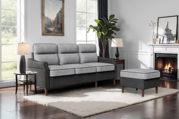 JAMFLY 78'' Sectional L Shaped Sofa Couch with Side Storage Bag, Convertible Sofa with Reversible Chaise and Rivet Decor for Living Room, Apartment and Small Space, Grey - Image 6