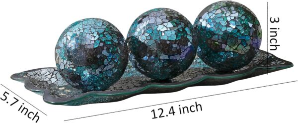 KMwares 12.4” Mosaic Glass Decorative Tray Dish Plate with 3pcs 3" Decorative Orbs Balls Sphere Decor for Living Room or Dining Coffee Table Mantle Decor Centerpiece (Turquoise) - Image 2