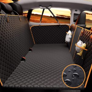 Back Seat Extender for Dogs,Dog Hammock for Car Back seat,Dog Car Seat Cover with Hard Bottom Dog Car Seat Bed Waterproof,Supports 330lb with Mesh Window and Storage Pocket for Car, SUV,Truck