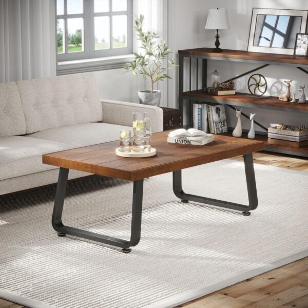 IBF Rustic Coffee Table, Industrial Solid Wooden Tea Table, Farmhouse Real Wood Center Coffee Table, Modern Minimalist Rectangle Cocktail Table, 39 in - Image 7
