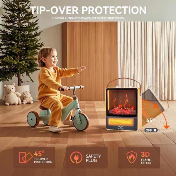 Electric Fireplace Heater, 1500W Portable Space Heater, Fireplace with Realistic 3D Flame Effect and Overheating Safety Protection, Quiet and Safe for Indoor Use Office Bedroom, Oak - Image 4