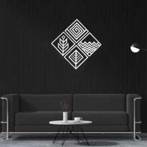 METALPLEX Four Eelements Geometric Wall Art - Fade, Water And Scratch Resistant Indoor And Outdoor Wall Art - Beautiful geometric decor For Bedroom And Living Room Decor - White(11"x11")