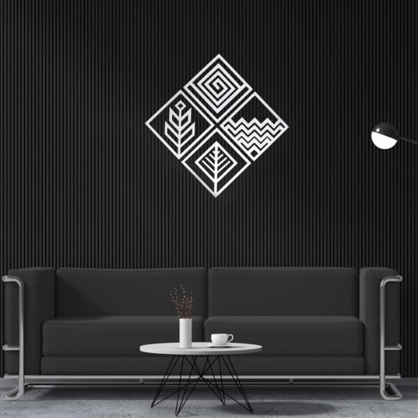 METALPLEX Four Eelements Geometric Wall Art - Fade, Water And Scratch Resistant Indoor And Outdoor Wall Art - Beautiful geometric decor For Bedroom And Living Room Decor - White(11"x11")