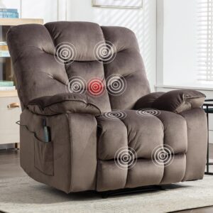 Oversized Power Recliner Chairs with Massage and Heat, 41" Wide Electric Reclining Chair with USB Port, Breathable Fabric Overstuffed Reclining Sofa for Living Room Bedroom (No Lift)