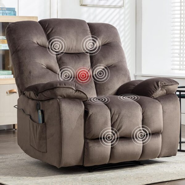 Oversized Power Recliner Chairs with Massage and Heat, 41" Wide Electric Reclining Chair with USB Port, Breathable Fabric Overstuffed Reclining Sofa for Living Room Bedroom (No Lift)