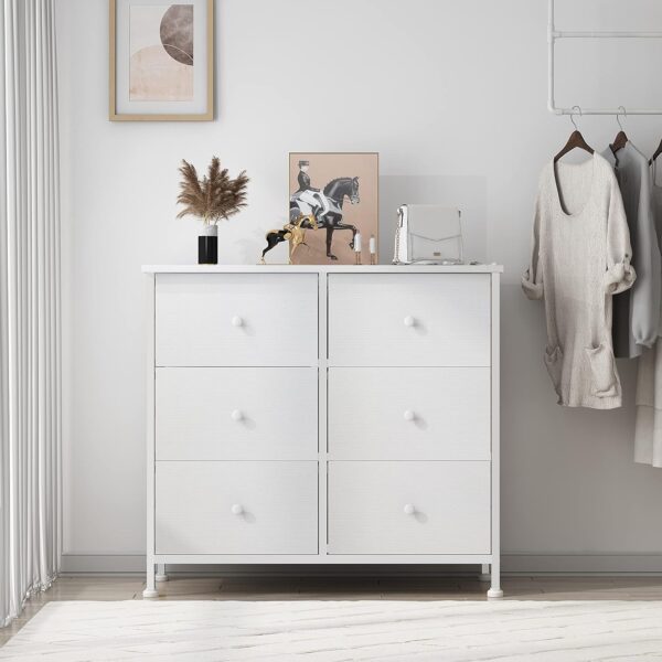 BOLUO White Dresser for Bedroom 6 Drawer Organizers Fabric Storage Chest Tower Small Dressers Unit for Closet Nursery Hallway Office, Kids and Adult Modern - Image 4