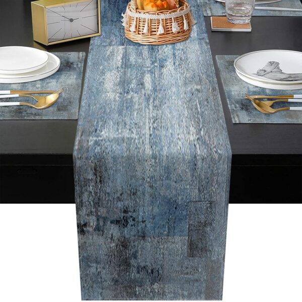 ArtSocket Farmhouse Table Runner and Placemats Set of 6, Abstract Blue Grey Gray Vintage Painting Art Dining Table Decor for Daily Use(1 Table Runner 72 inches Long and 6 Placemats) - Image 5