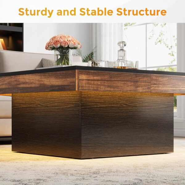 Coffee Table, Square LED Coffee Table, High Glossy Coffee Table with Storage, Farmhouse Coffee Table Low Coffee Table Engineered Wood Coffee Table for Living Room - Image 7