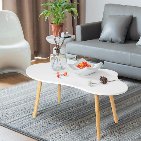Small Coffee Table, Modern Coffee Table Small White Coffee Tables, Living Room Center Minimalist Display Coffee Table with Cloud Shape, 39.4" x19.7 x16.1 Irregular Coffee Table White - Image 6