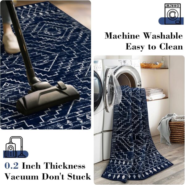 Wonnitar Moroccan 5x7 Blue Rugs for Living Room, Washable Geometric Tribal Bedroom Area Rug, Large Non-Shedding Soft Low Pile Stain Resistant Carpet for Den Kitchen Home Decor (Blue,5'x7') - Image 4