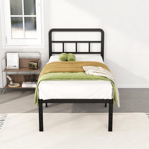 Twin Bed Frames with Headboard 18 Inch, Metal Platform No Box Spring Needed Heavy Duty Steel Slat Mattress Foundation/Easy Assembly/Noise Free/Black - Image 7